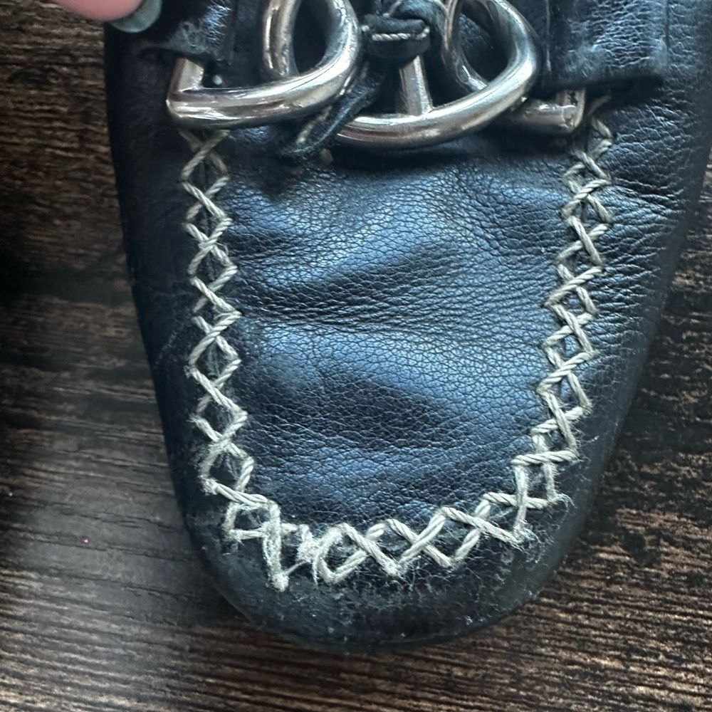 PRADA Black Leather Chain Link Loafer Moccasin Flats (35) - Picture 12 of 16